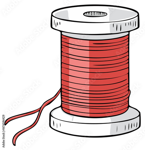 Cartoon Illustration of a Spool of Red Thread for Sewing and Crafts