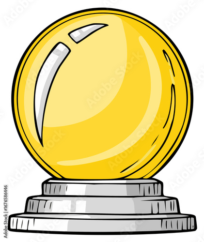 Bright yellow shiny crystal ball or fortune teller orb on a tiered silver stand illustration