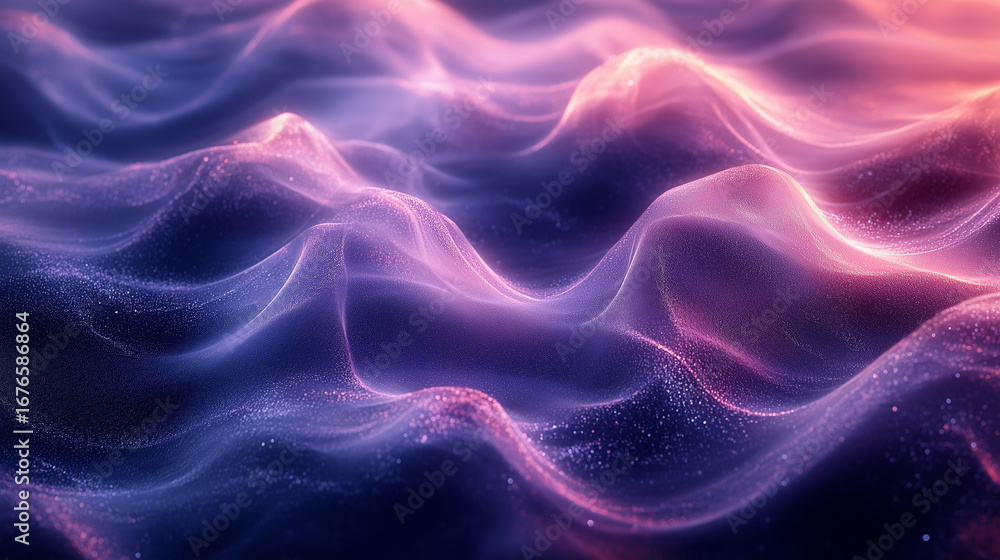 Fototapeta premium Abstract Waves in Soft Pink and Purple Glow, Serene Fantasy Landscape