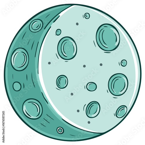 Cartoon illustration of the moon with craters and dotted details