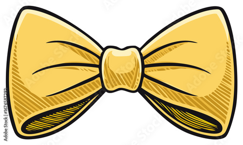 Stylized Golden Bow Tie Illustration, Cartoon Style Neckwear Accessory, Formal Fashion Element, Classy Decorative Clipart