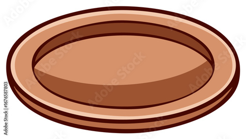 Oval plate or dish, brown colors and simple shape illustration