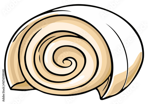 Single rolled unagi sushi piece with outline and shading isolated on white background