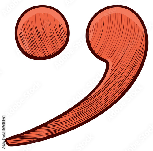 Coral Pink Comma and Period Symbol Hand Drawn Illustration with Hatching Detail