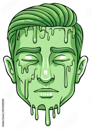 Green liquid dripping cartoon face illustration