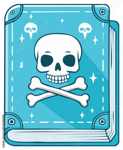 Vector Illustration of Magical Tome with Skull and Crossbones Cover Design