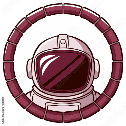 Astronaut helmet emblem with circular segmented design and reflective visor