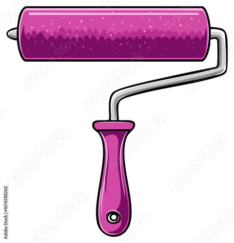 Vivid Pink Paint Roller Tool Equipment Icon for Painting Walls Surfaces Decoration