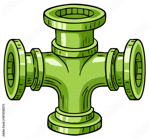 Green plumbing pipe fitting with flanges for industrial or infrastructure construction
