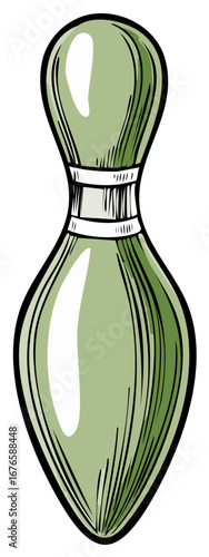 Stylized green bowling pin with white stripes isolated graphic illustration