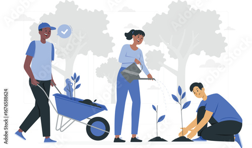 Illustration of rafiki planting a tree in a vibrant landscape