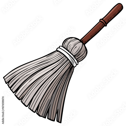 Traditional cartoon broom illustration for household cleaning and sweeping tasks