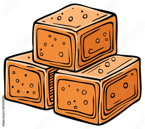 Stack of Orange Cartoon Fudge Cubes Illustration Sweets Dessert Treat Candy