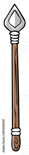 Cartoon style ancient tribal hunting spear weapon or javelin illustration