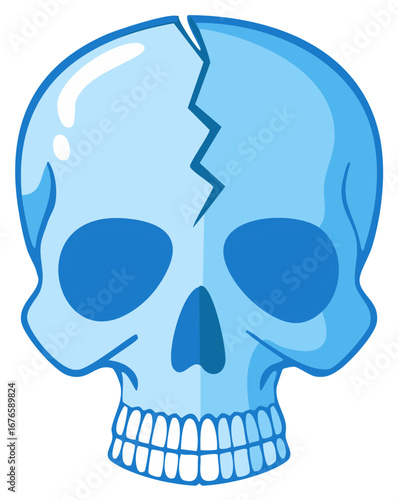 Blue stylized skull with a jagged crack across its forehead and eye sockets