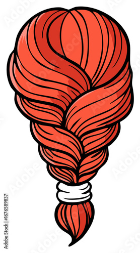 Red Braided Hairstyle Cartoon Illustration