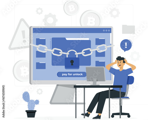 Ransomware threat illustration with stylized rafiki character