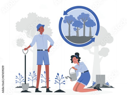 Reforestation project tree planting illustration