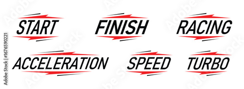 Racing Typography Vector Pack – Speed, Start, Finish, and Turbo Labels for Motorsport Design