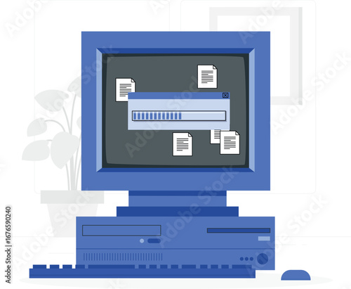 Retro computer character friendship illustration