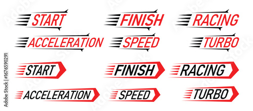 Racing Typography Vector Pack – Speed, Start, Finish, and Turbo Labels for Motorsport Design