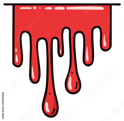 Red paint drips with black outlines and bold style