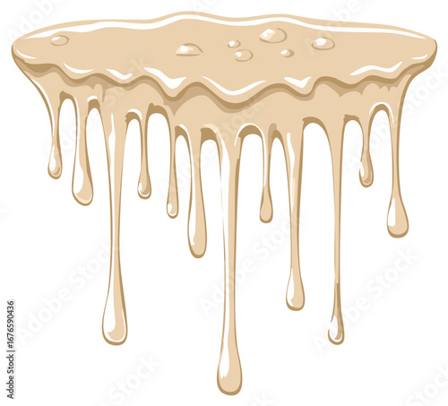 Beige Caramel Drips Cartoon Style Illustration with Glossy Texture, Ideal for Design Elements and Visuals of Drizzling Syrup