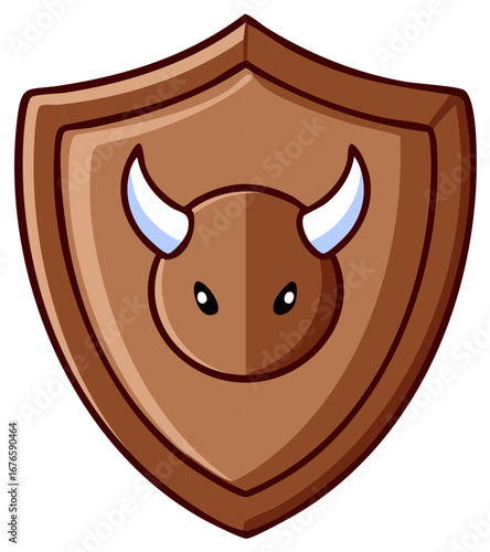 Brown Cartoon Shield with Bull Design Protector Decoration Badge