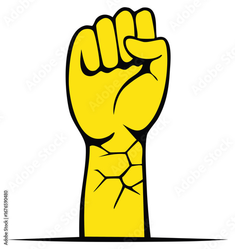 Yellow fist raised in solidarity and strength against oppression and injustice