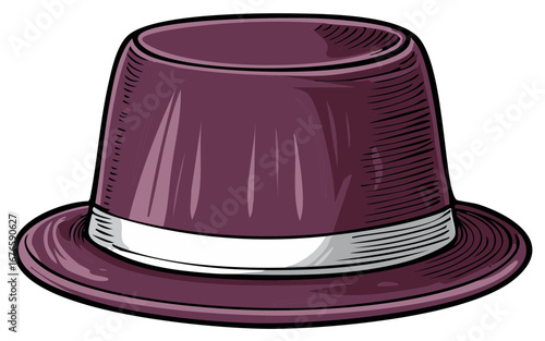 Retro inspired elegant purple formal hat with a white ribbon band illustration