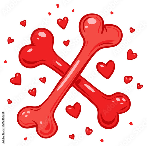 Red heart shaped bones crossed and surrounded by red hearts love symbol concept