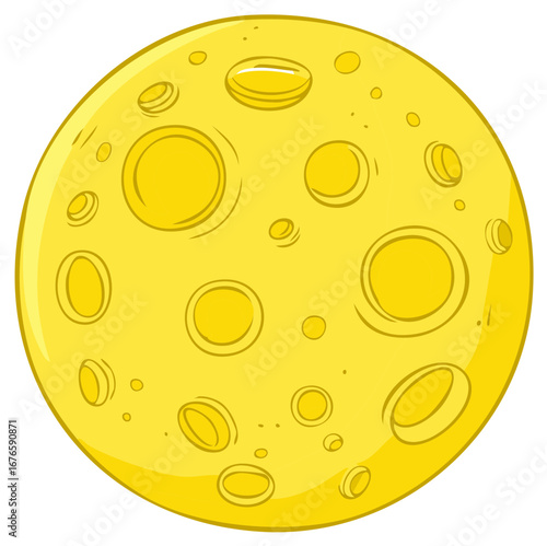 Cartoon Style Yellow Moon with Many Circular Craters Scattered Across the Surface Design for Childrens Illustrations