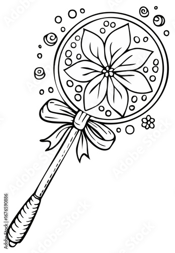 Floral hand held decorative object with bow design