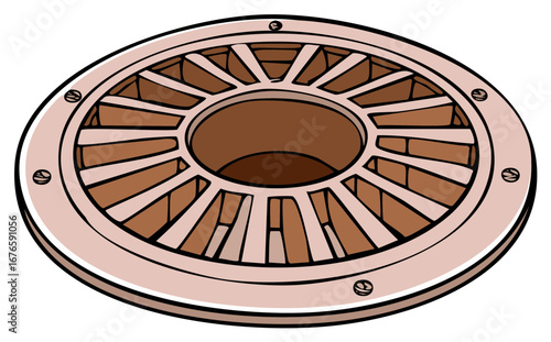 Decorative industrial vent cover illustration, architectural element vector.