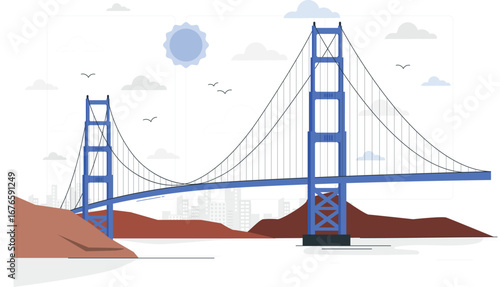 San francisco golden gate bridge illustration with stylized elements