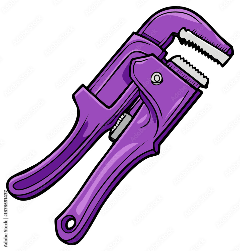 Obraz premium Vibrant Purple Plumbers Wrench Tool Illustrated in a Bold Comic Style