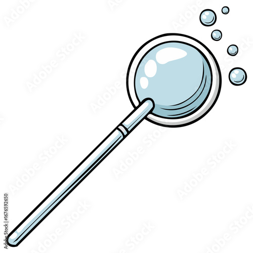 Playful cartoon bubble wand illustration with floating soap bubbles depicting childhood fun and games
