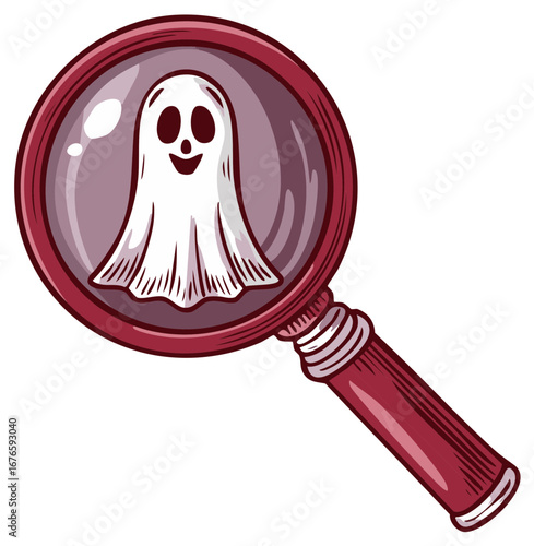 Ghost being examined under a magnifying glass for paranormal investigation
