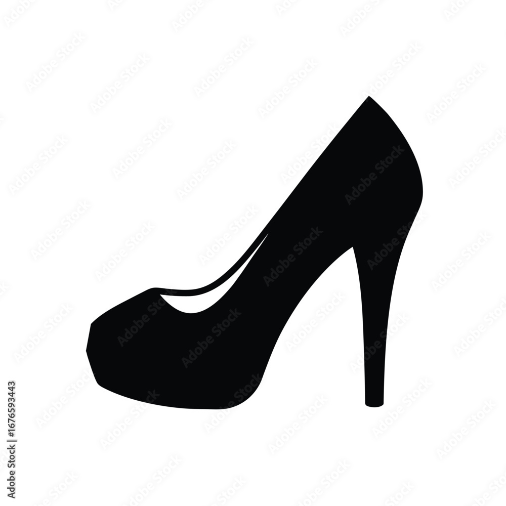 Obraz premium Elegant Black High Heel Shoe Silhouette: Fashion Icon, Vector Graphic, Simple Style
