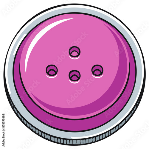 Bright Pink Four Hole Round Sewing Button Cartoon Illustration
