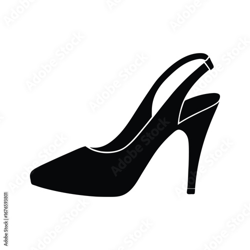 Elegant Black Slingback High Heel Shoe Silhouette: Fashion Vector Graphic