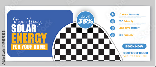 Solar energy panel and power saving Facebook cover or social media banner design