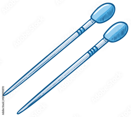 Two blue cotton swabs for personal hygiene and cosmetic use illustration