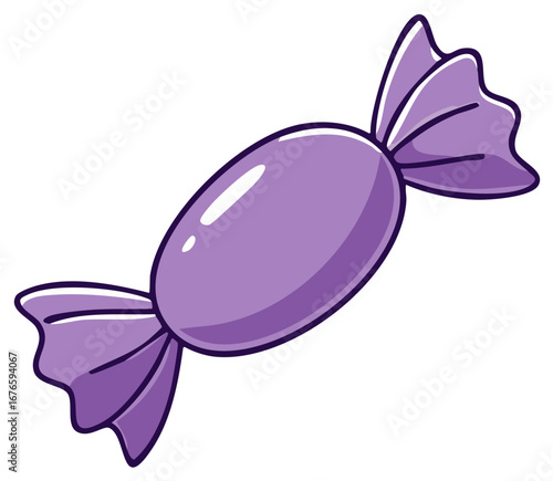 Wrapped purple candy cartoon illustration with shiny paper ends