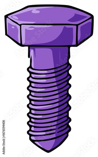 Purple Hexagonal Bolt with Threaded Shaft and Pointed End - Stylized Illustration