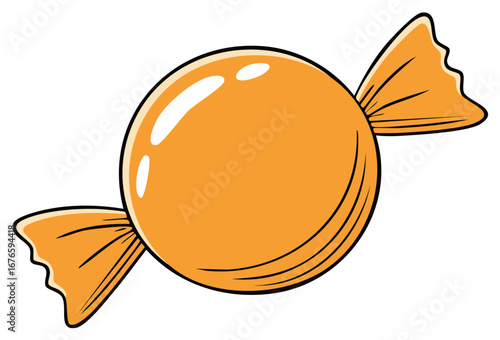 Isolated Round Candy Wrapped in Orange Foil for Dessert Illustrations or Celebratory Graphics