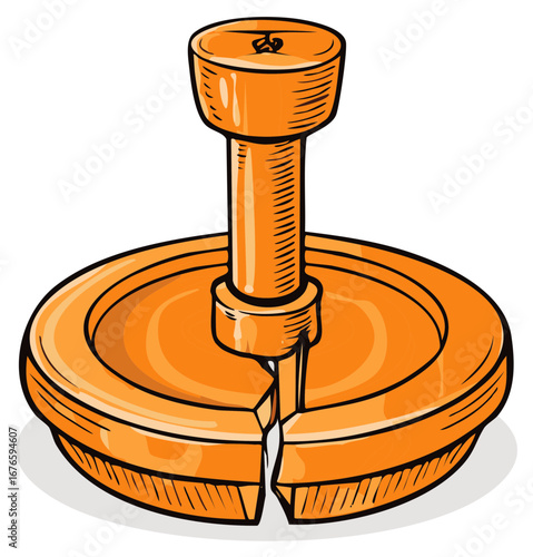 Orange mechanical tool causing a split in a round base illustration