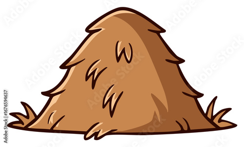 Cartoon hayrick illustration with green grass sprouts at the base