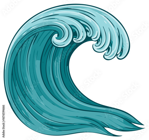 Stylized Turquoise Wave Crashing With Swirling Water Details