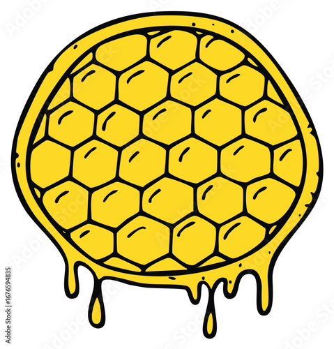 Dripping honeycomb with thick golden honey illustration